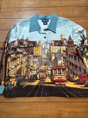 Artscapes San Francisco Cityscape Button-Up Teal and Multicolor